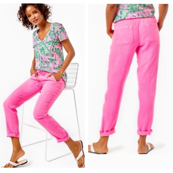 Lilly Pulitzer Pants - Lilly Pulitzer hot pink linen pants waist size 30” tag sized large